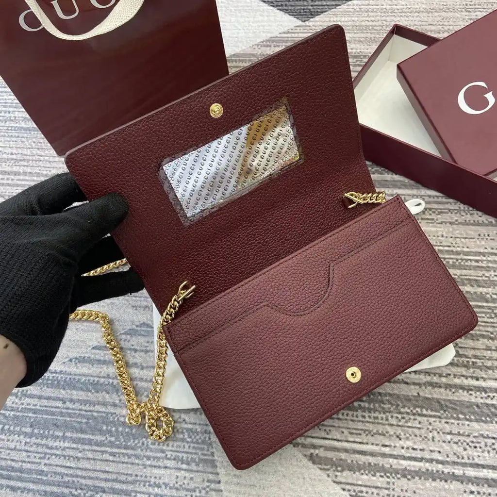 Gucci 497985 GG GG Marmont wallet on chain Black with Gold