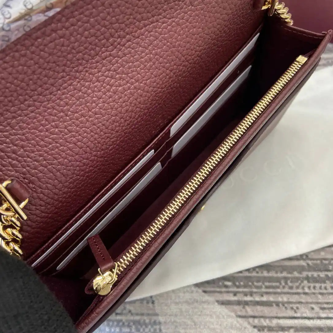 Gucci 497985 GG GG Marmont wallet on chain Black with Gold