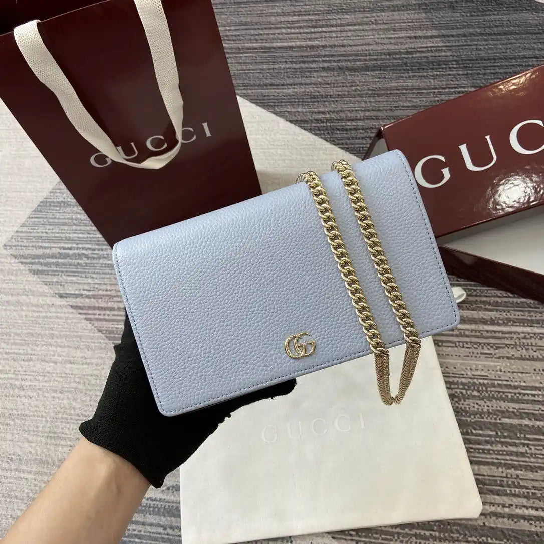 Gucci 497985 GG GG Marmont wallet on chain Light Blue