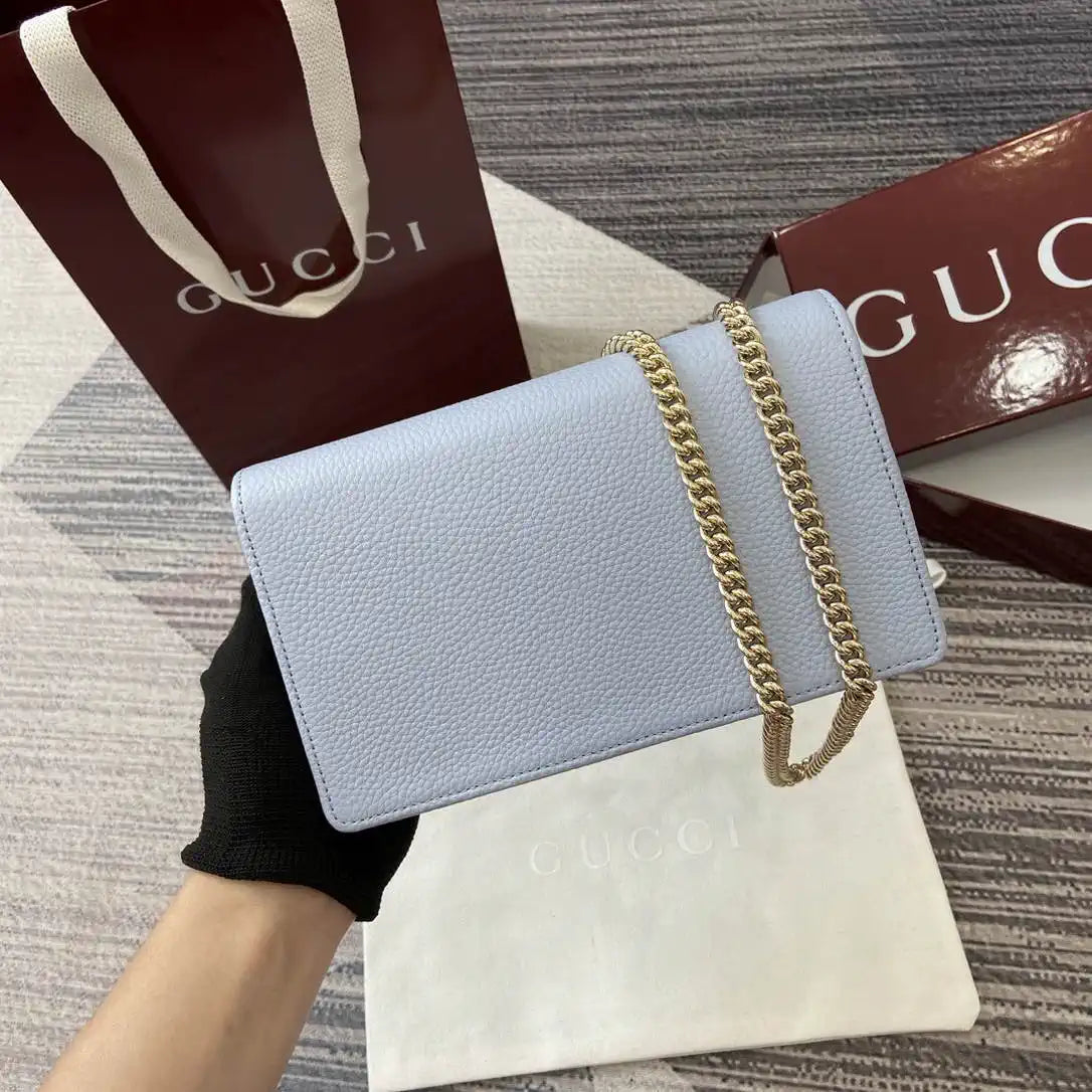 Gucci 497985 GG GG Marmont wallet on chain Light Blue