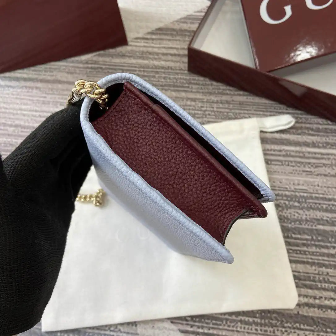 Gucci 497985 GG GG Marmont wallet on chain Light Blue