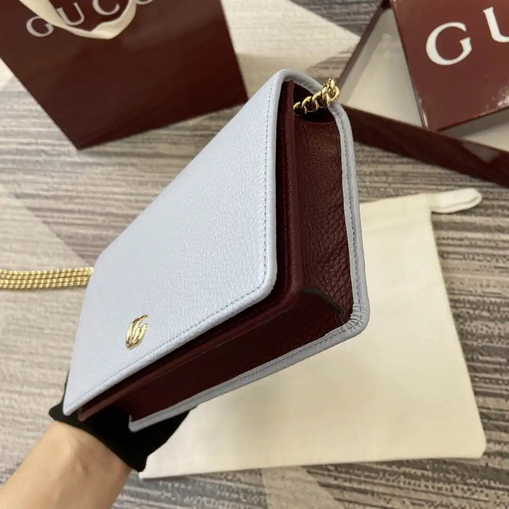 Gucci 497985 GG GG Marmont wallet on chain Light Blue