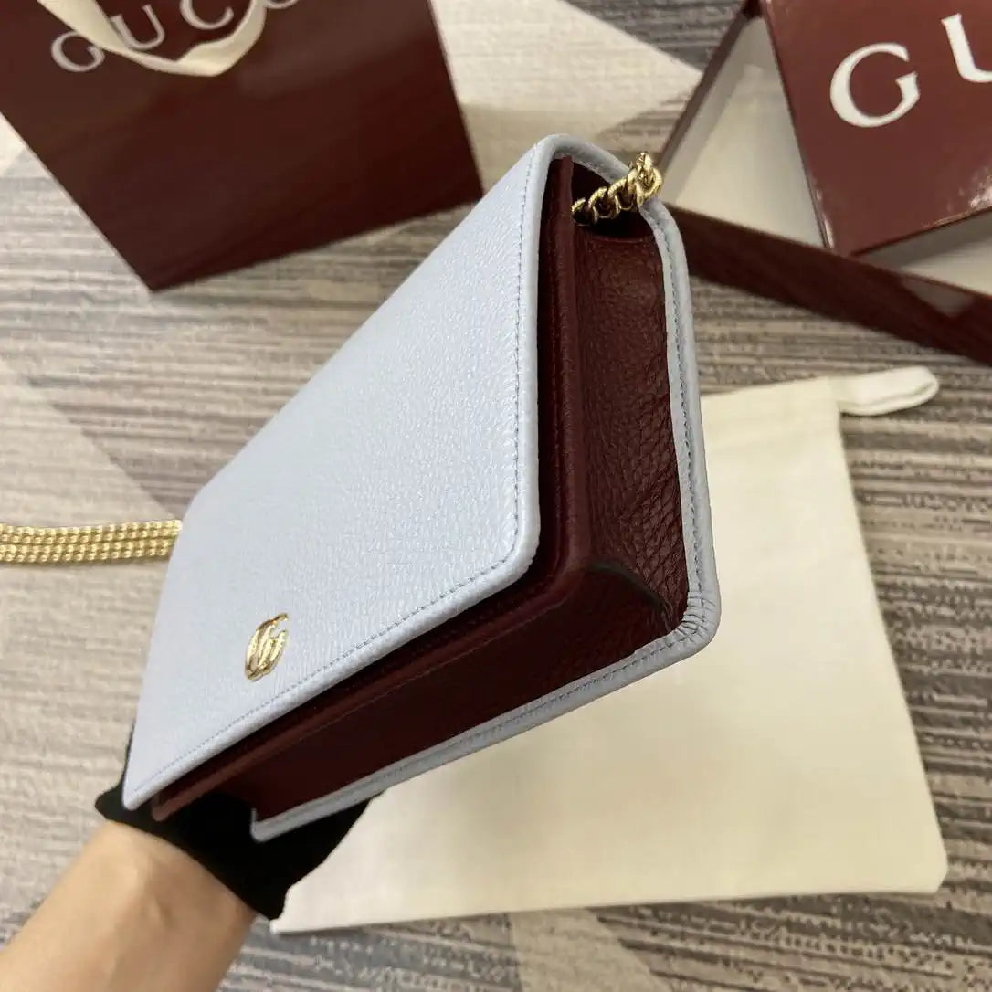 Gucci 497985 GG GG Marmont wallet on chain Light Blue