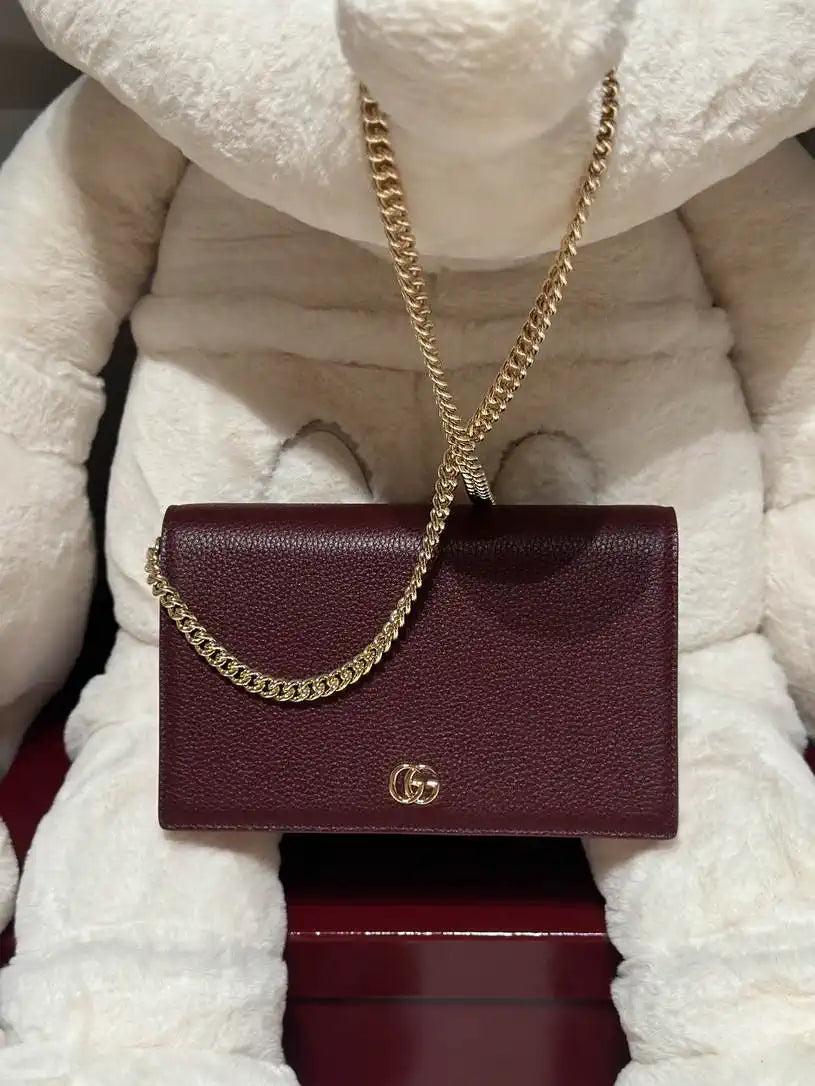 Gucci 497985 GG GG Marmont wallet on chain Wine Red with Gold