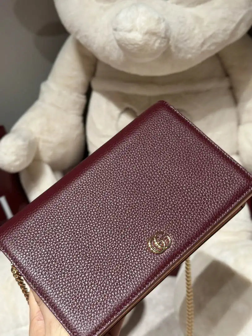 Gucci 497985 GG GG Marmont wallet on chain Wine Red with Gold