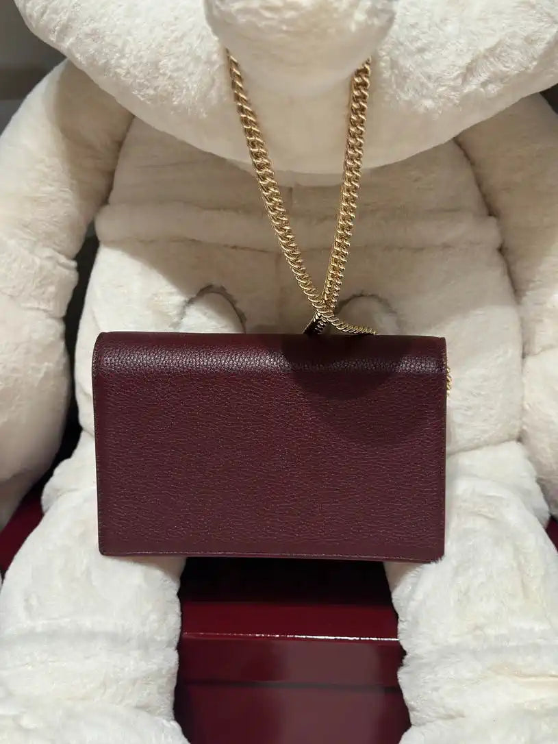 Gucci 497985 GG GG Marmont wallet on chain Wine Red with Gold