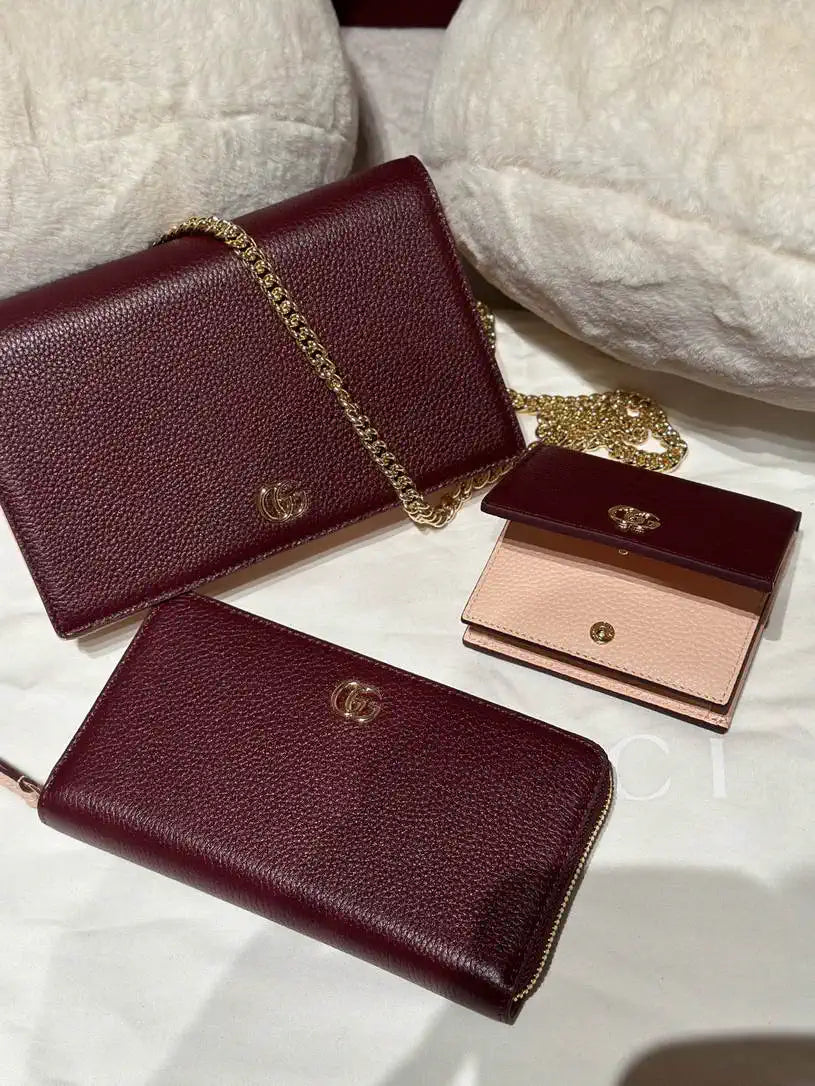 Gucci 497985 GG GG Marmont wallet on chain Wine Red with Gold