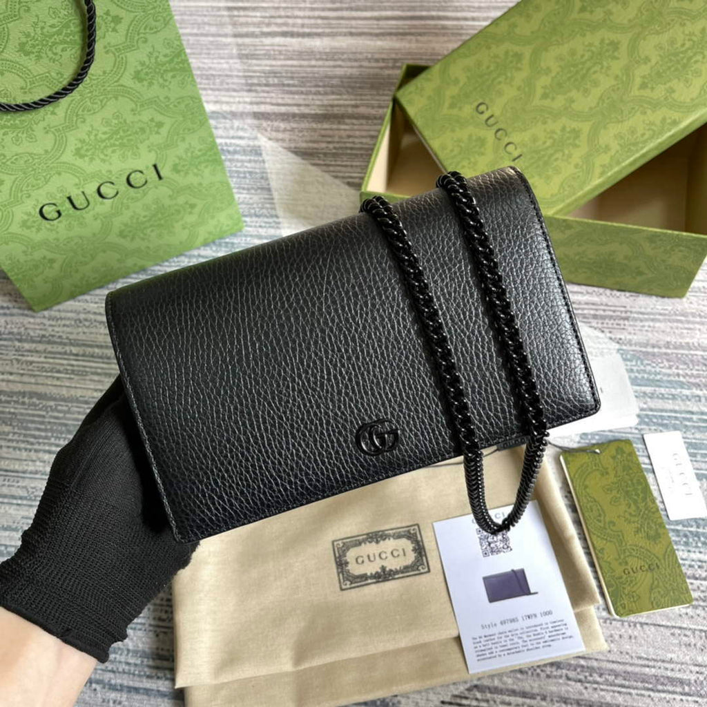 Gucci 497985 GG Marmont Leather Mini Chain Bag Black