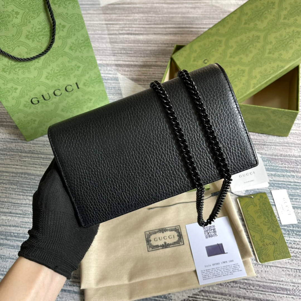 Gucci 497985 GG Marmont Leather Mini Chain Bag Black