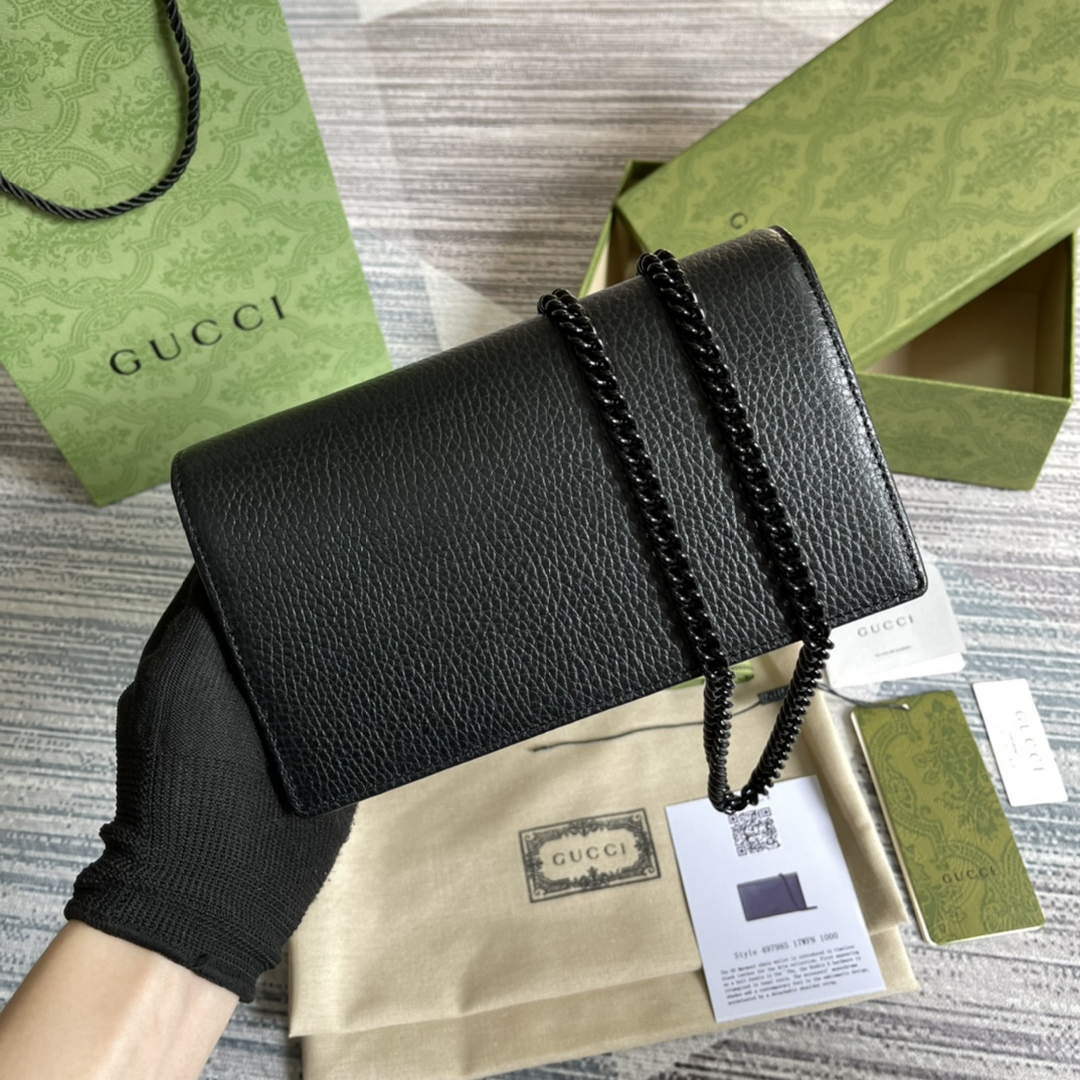 Gucci 497985 GG Marmont Leather Mini Chain Bag Black - Default Title - View 2