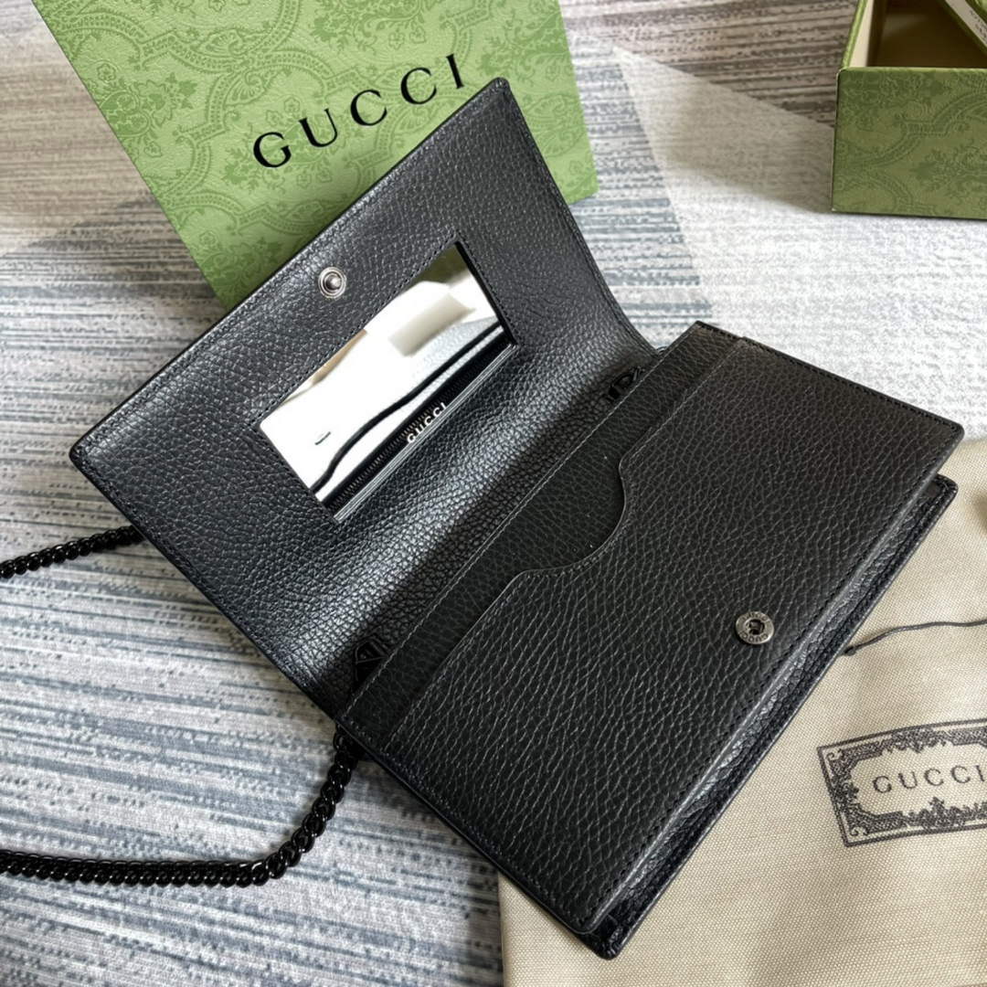 Gucci 497985 GG Marmont Leather Mini Chain Bag Black