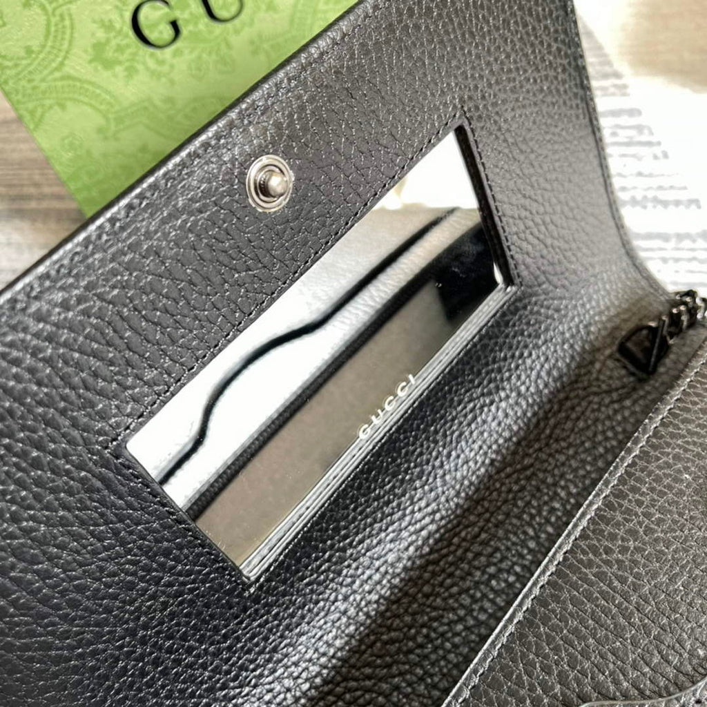 Gucci 497985 GG Marmont Leather Mini Chain Bag Black