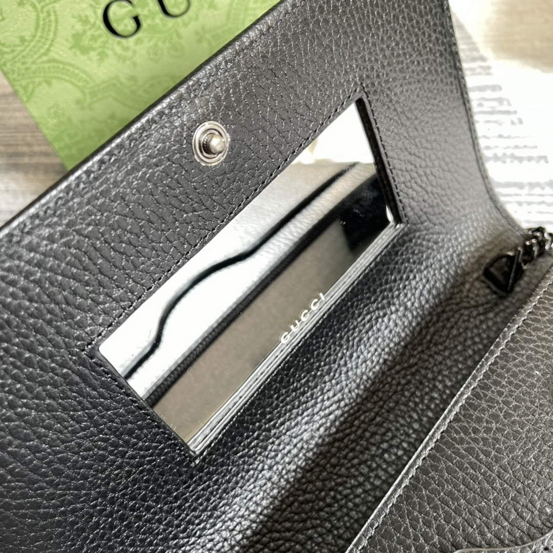 Gucci 497985 GG Marmont Leather Mini Chain Bag Black