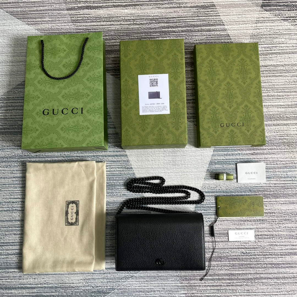 Gucci 497985 GG Marmont Leather Mini Chain Bag Black