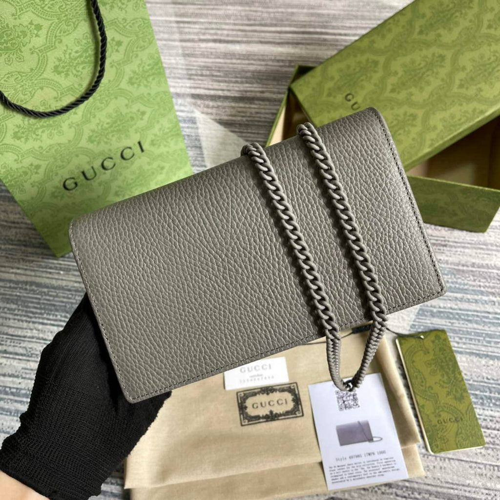 Gucci 497985 GG Marmont Leather Mini Chain Bag Dark grey