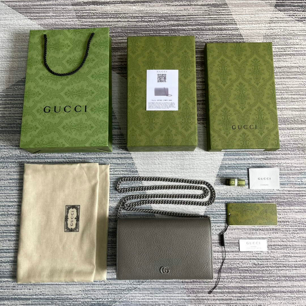 Gucci 497985 GG Marmont Leather Mini Chain Bag Dark grey
