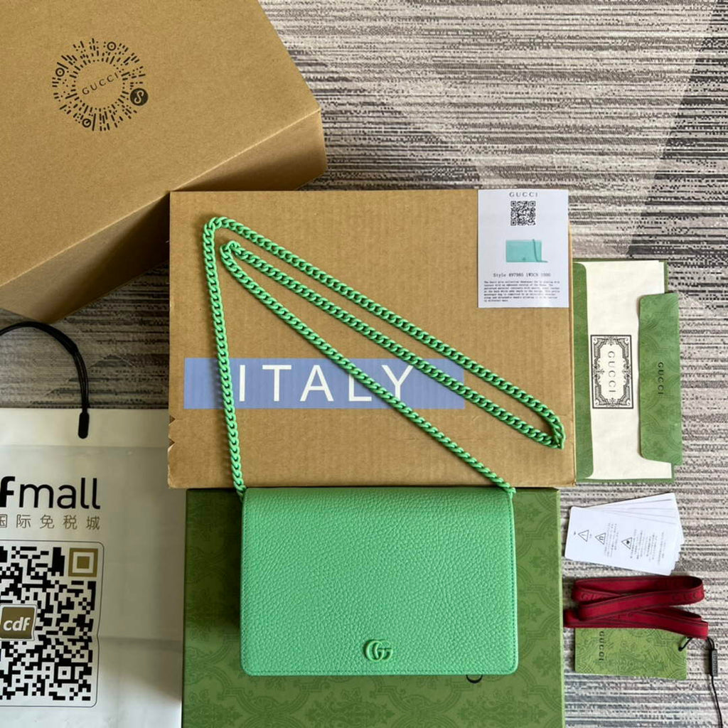Gucci 497985 GG Marmont Leather Mini Chain Bag Green