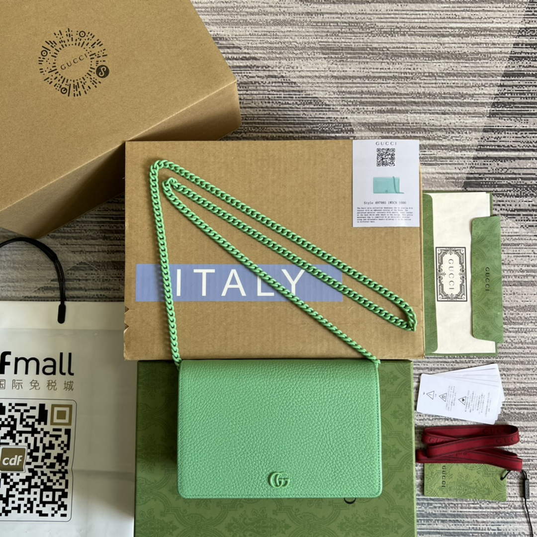 Gucci 497985 GG Marmont Leather Mini Chain Bag Green - Default Title - View 2