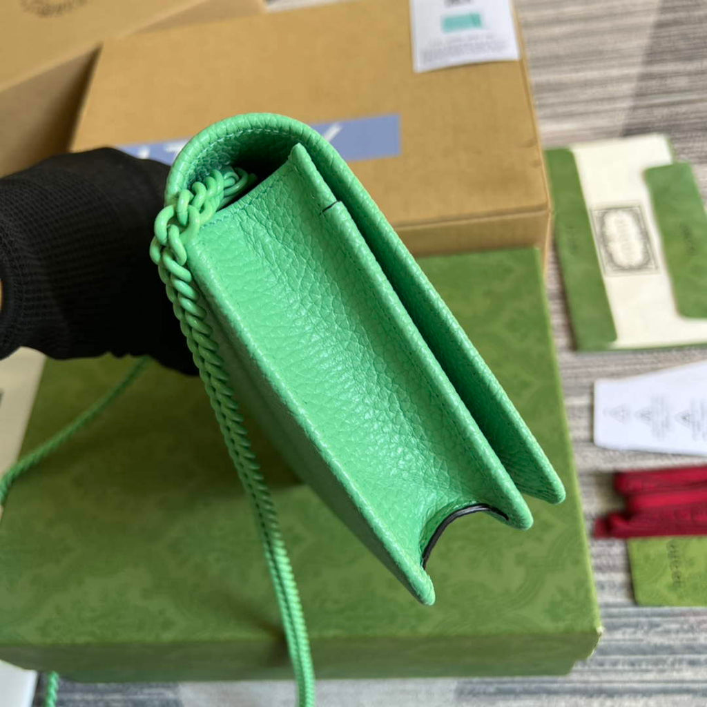 Gucci 497985 GG Marmont Leather Mini Chain Bag Green