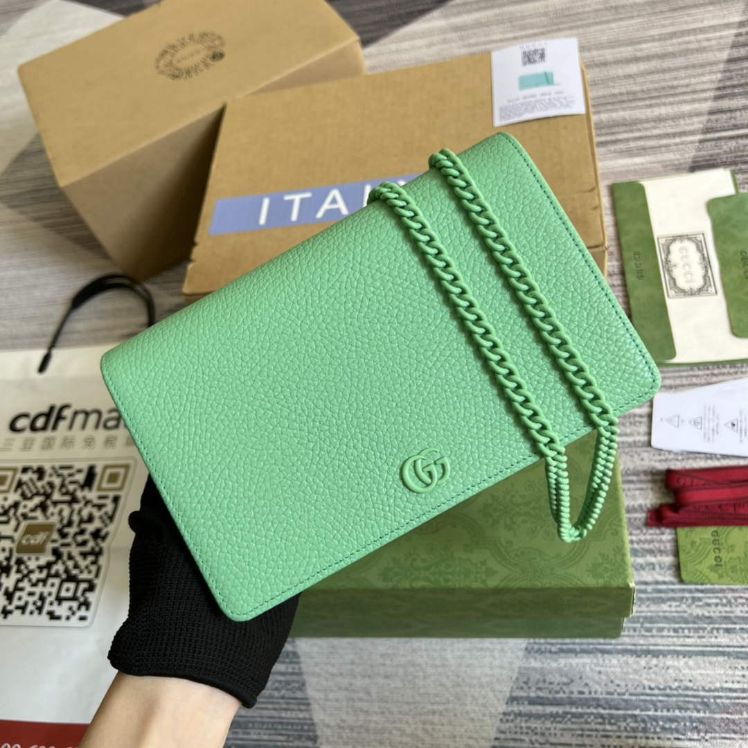 Gucci 497985 GG Marmont Leather Mini Chain Bag Green - Default Title - View 1