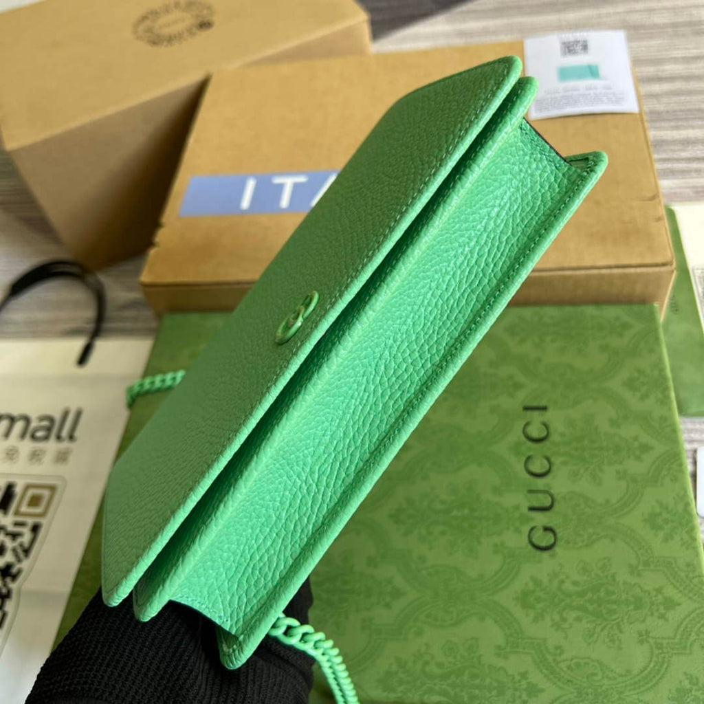 Gucci 497985 GG Marmont Leather Mini Chain Bag Green