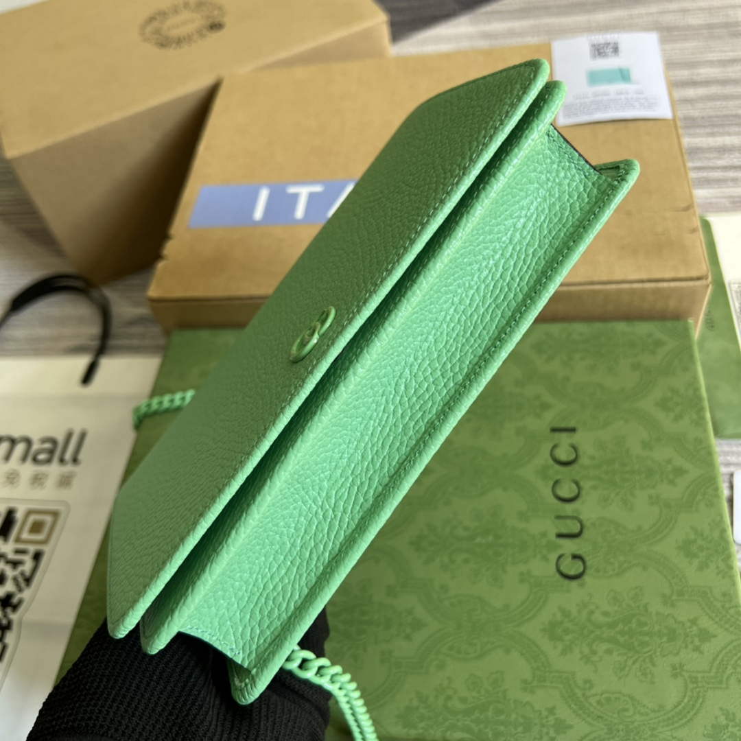 Gucci 497985 GG Marmont Leather Mini Chain Bag Green