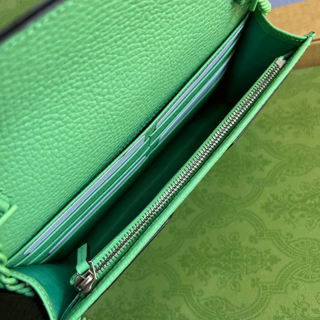 Gucci 497985 GG Marmont Leather Mini Chain Bag Green
