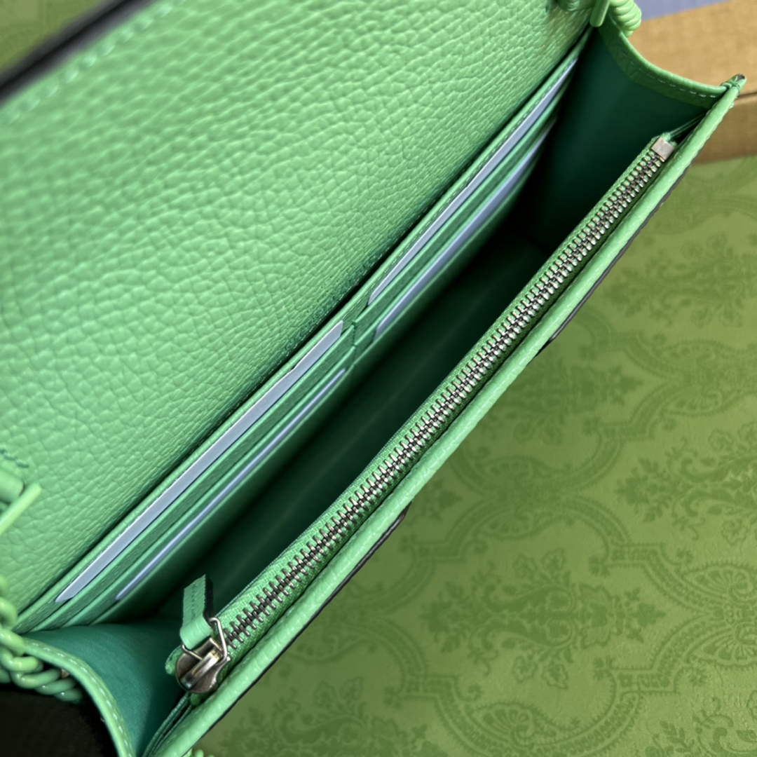 Gucci 497985 GG Marmont Leather Mini Chain Bag Green