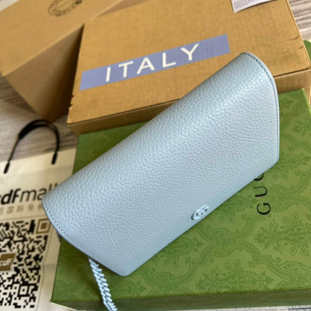 Gucci 497985 GG Marmont Leather Mini Chain Bag Pale blue