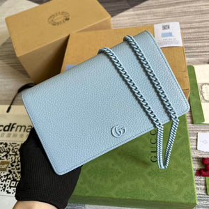Gucci 497985 GG Marmont Leather Mini Chain Bag Pale blue - Default Title - View 1