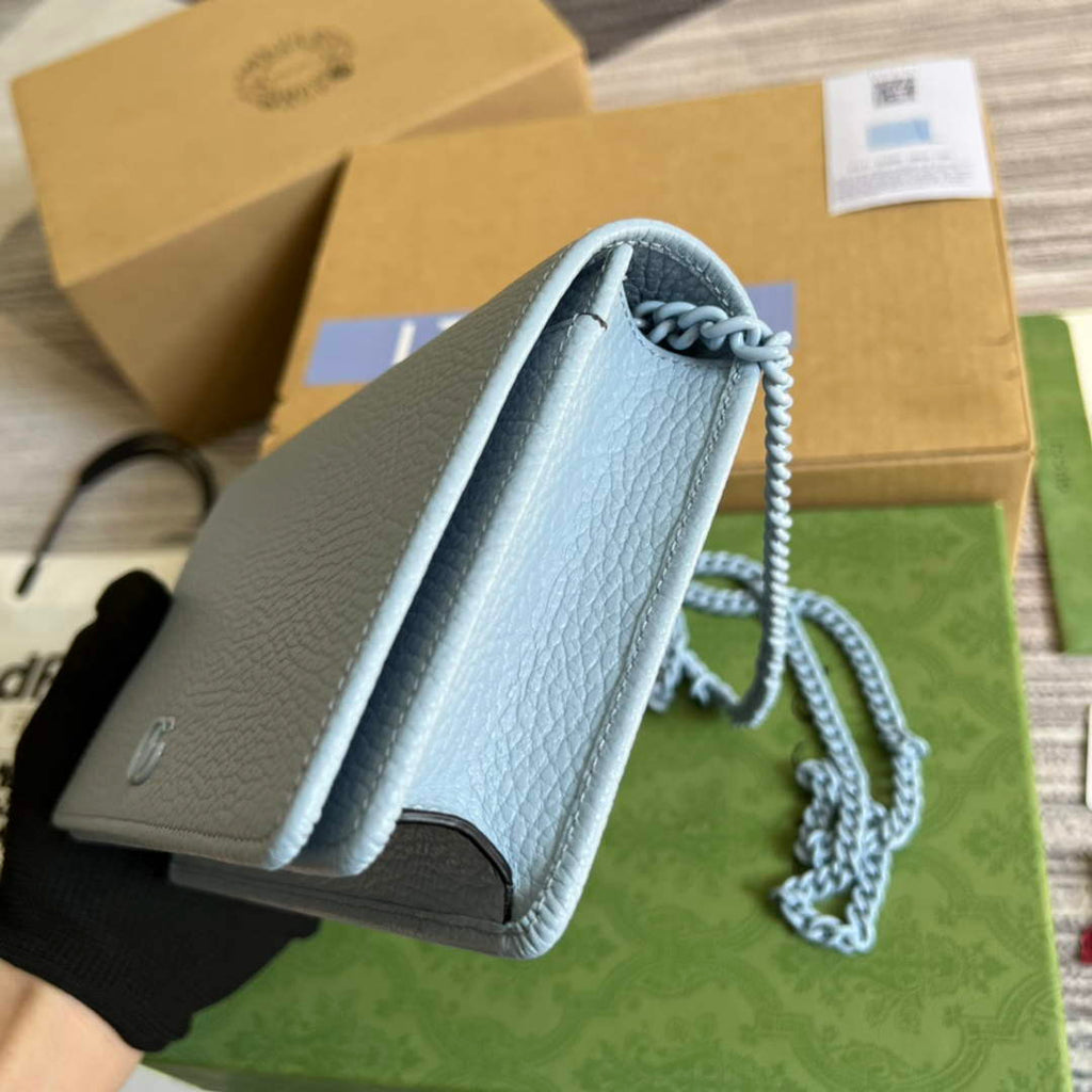 Gucci 497985 GG Marmont Leather Mini Chain Bag Pale blue