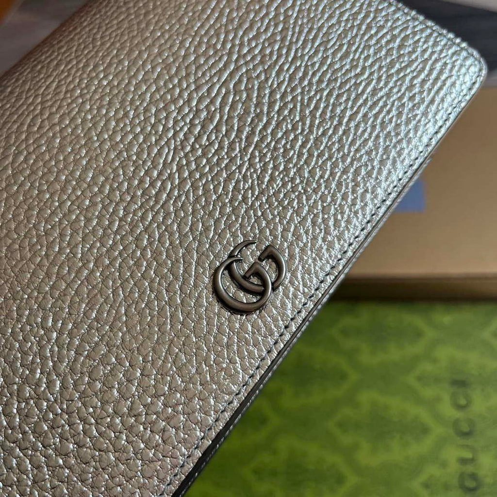 Gucci 497985 GG Marmont Leather Mini Chain Bag Silver