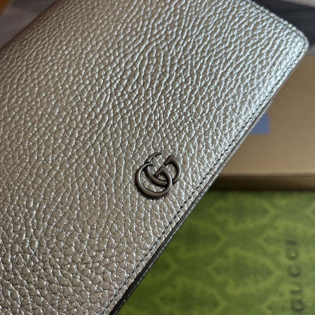 Gucci 497985 GG Marmont Leather Mini Chain Bag Silver