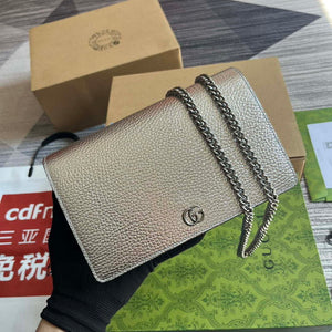 Gucci 497985 GG Marmont Leather Mini Chain Bag Silver - Default Title - View 5