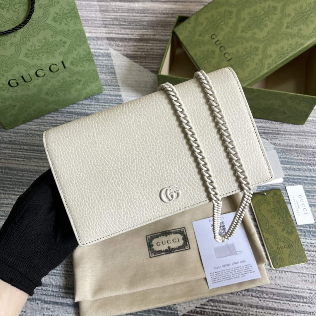 Gucci 497985 GG Marmont Leather Mini Chain Bag White - Default Title - View 1