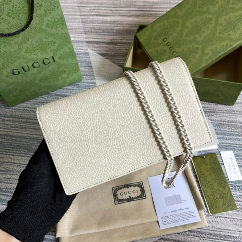 Gucci 497985 GG Marmont Leather Mini Chain Bag White