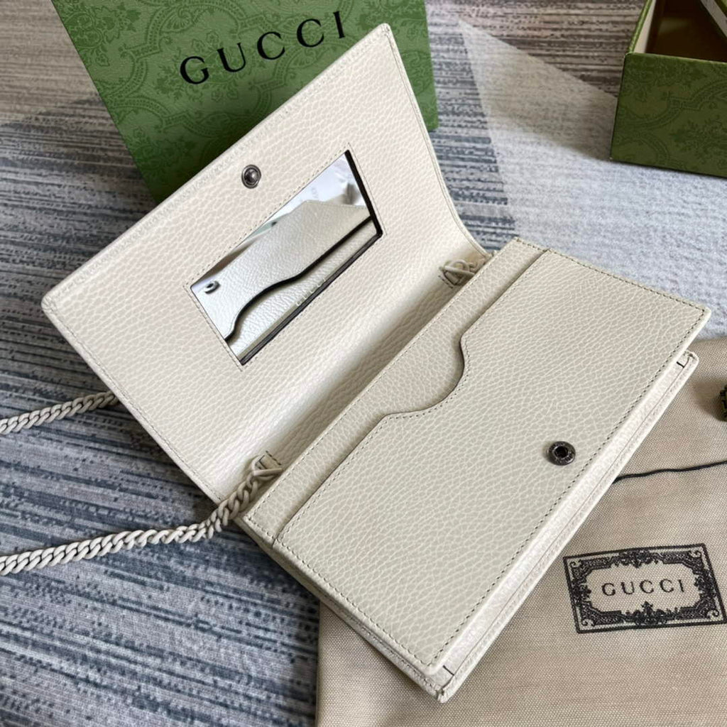 Gucci 497985 GG Marmont Leather Mini Chain Bag White