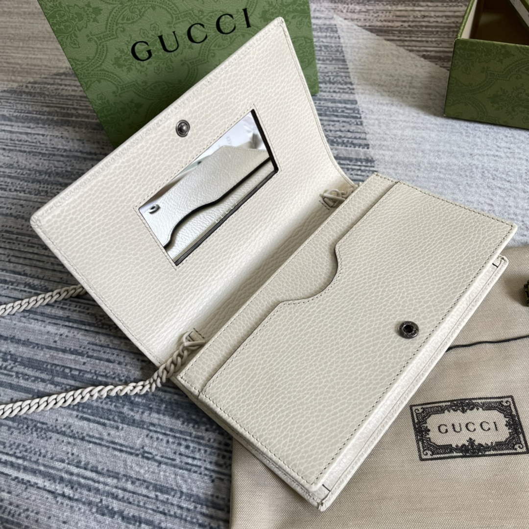 Gucci 497985 GG Marmont Leather Mini Chain Bag White