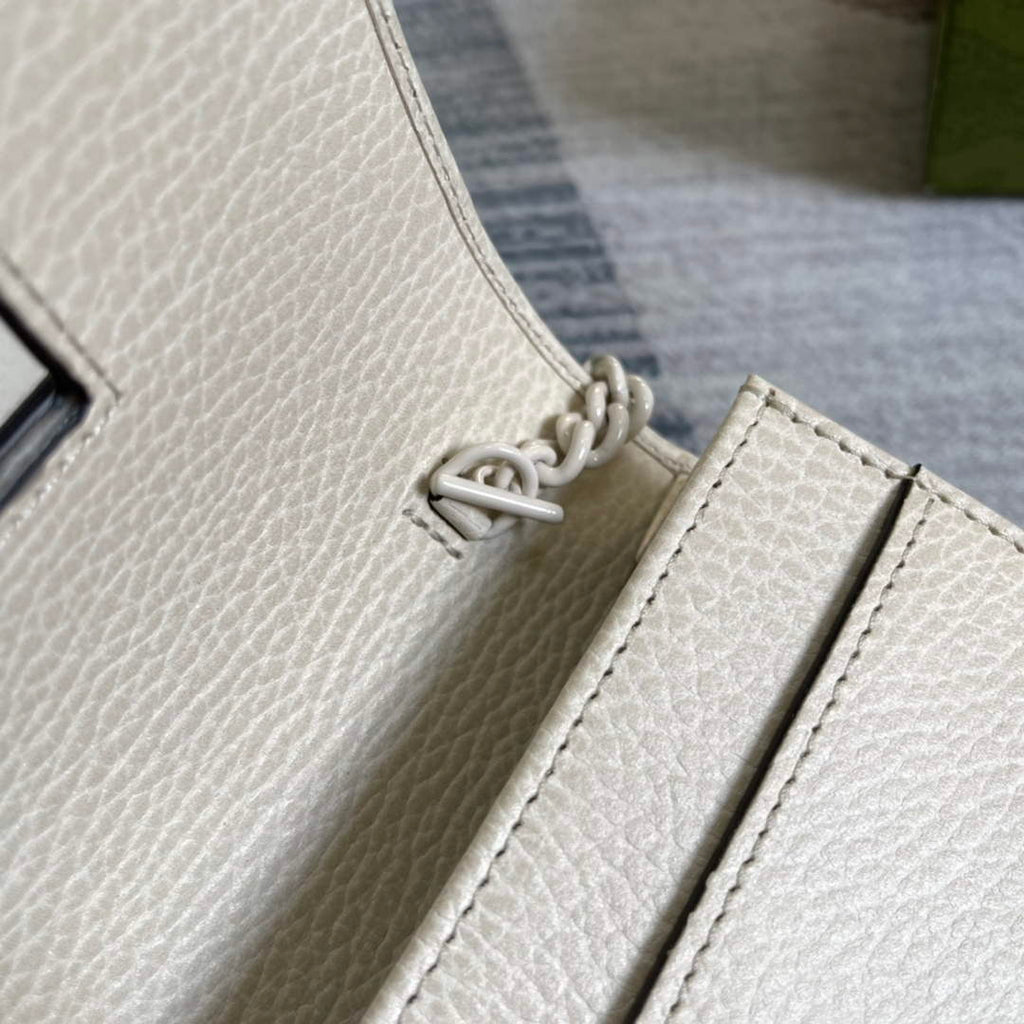 Gucci 497985 GG Marmont Leather Mini Chain Bag White