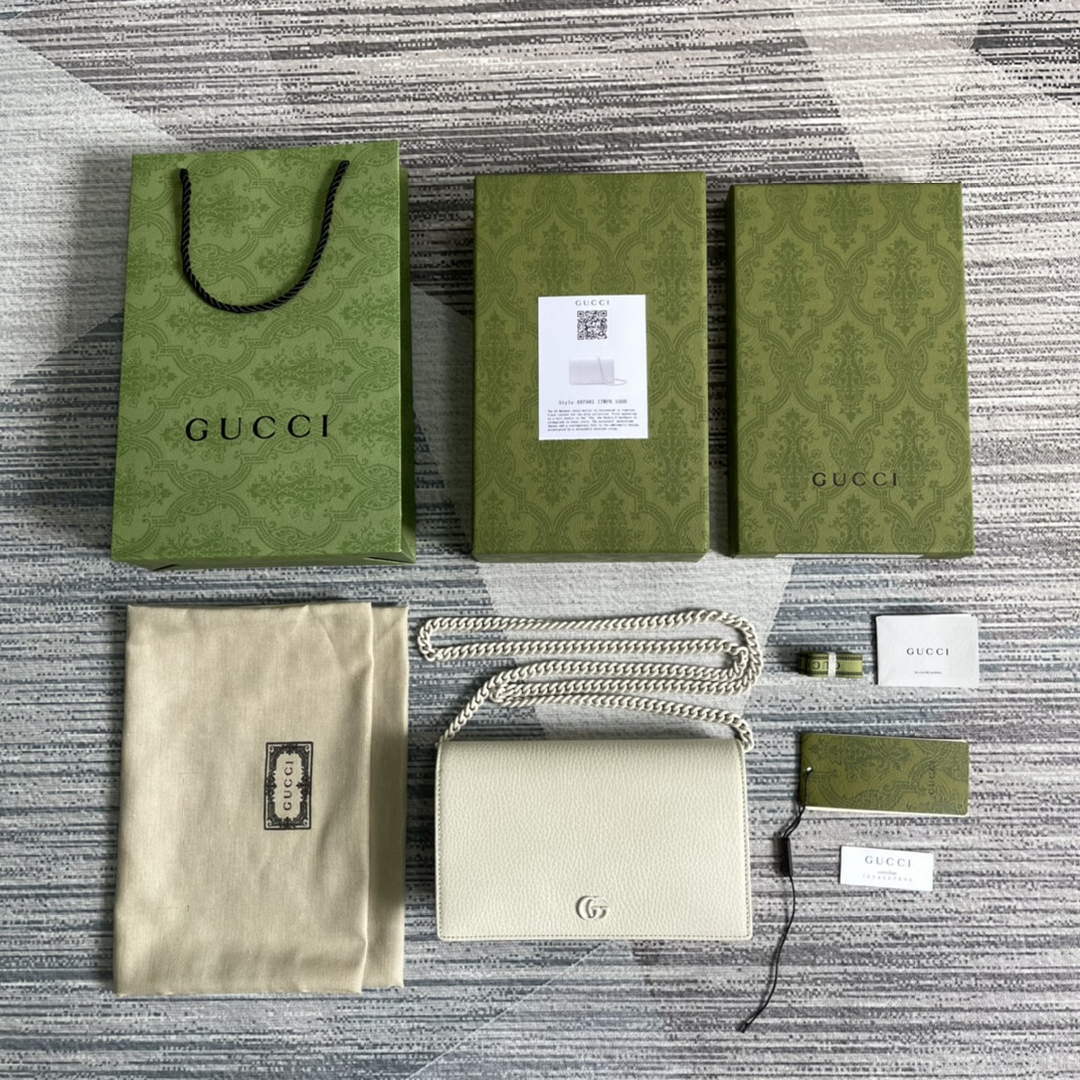Gucci 497985 GG Marmont Leather Mini Chain Bag White - Default Title - View 9