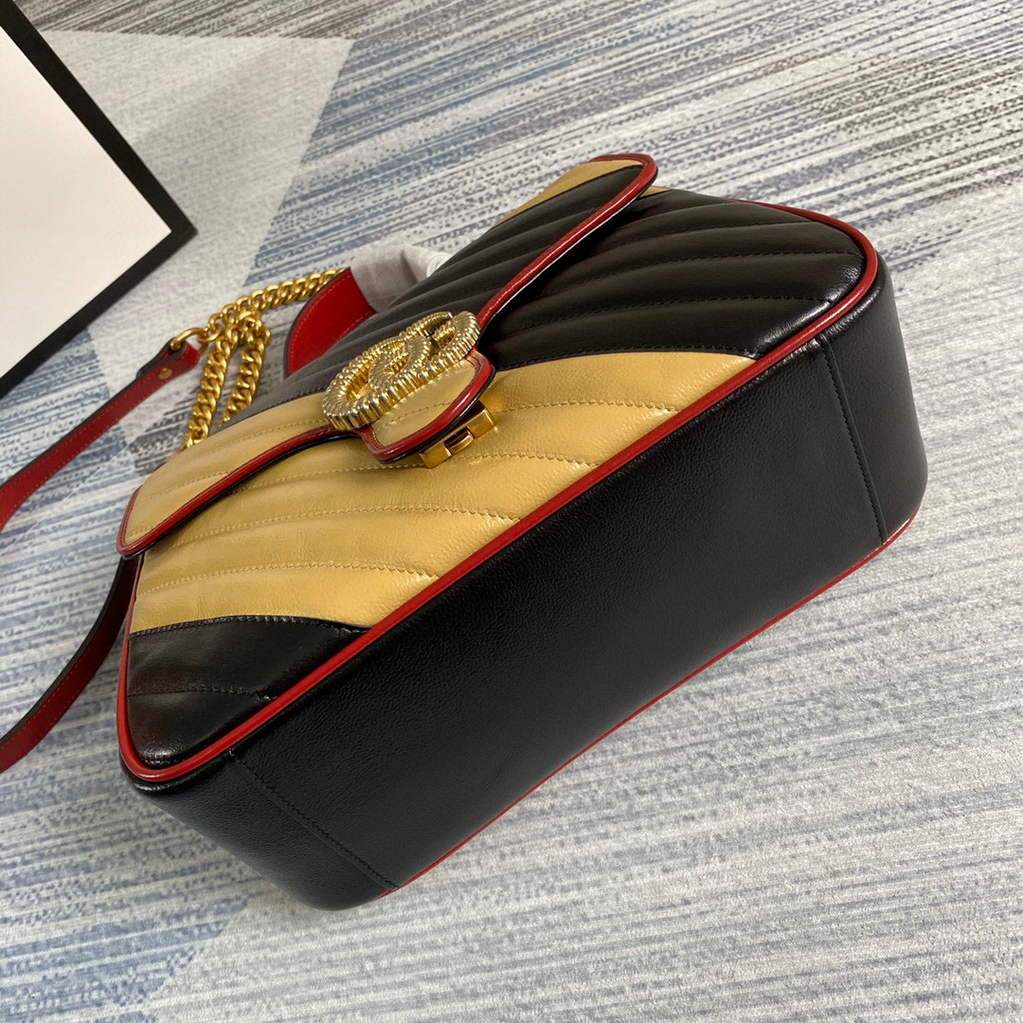 Gucci 498110 GG Marmont Small Top Handle Bag Black and Yellow