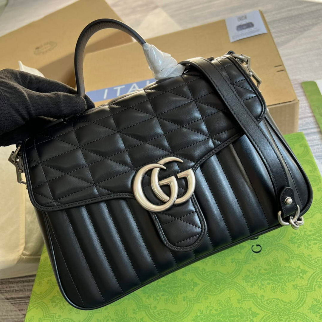 Gucci 498110 GG Marmont small top handle bag Black - Default Title - View 4