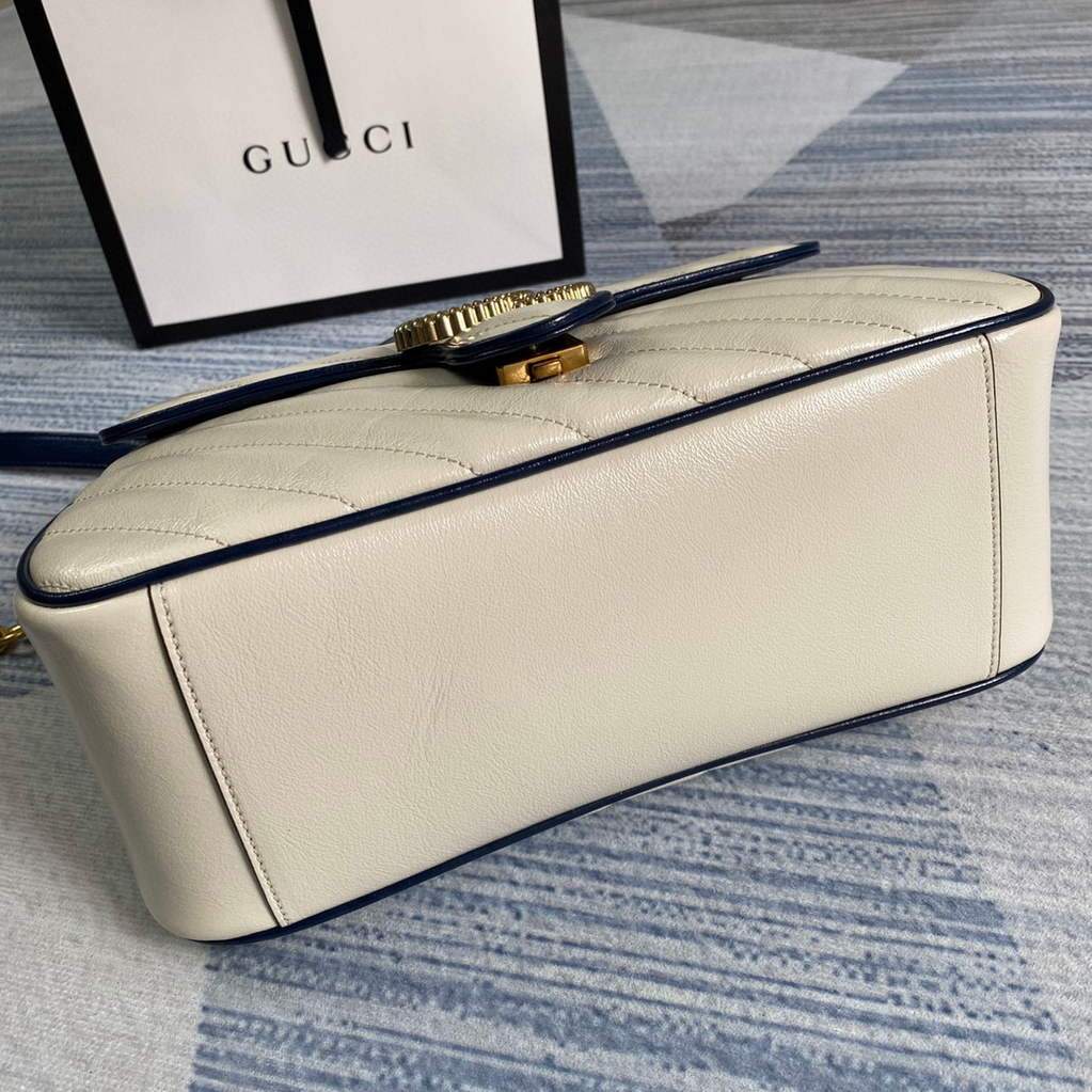 Gucci 498110 GG Marmont Small Top Handle Bag White and Navy Blue