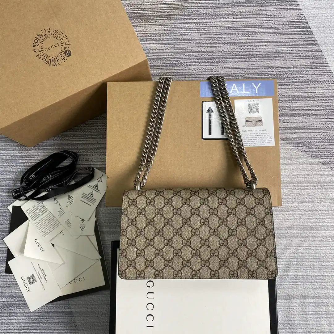Gucci 499623 Dionysus medium shoulder bag Beige Black
