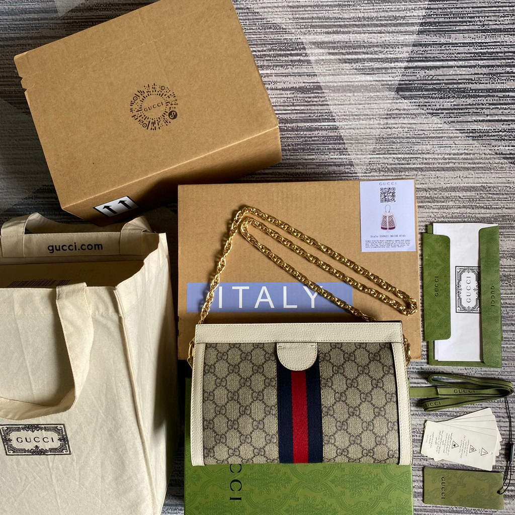 Gucci 503877 Ophidia GG Small Shoulder Bag Beige White