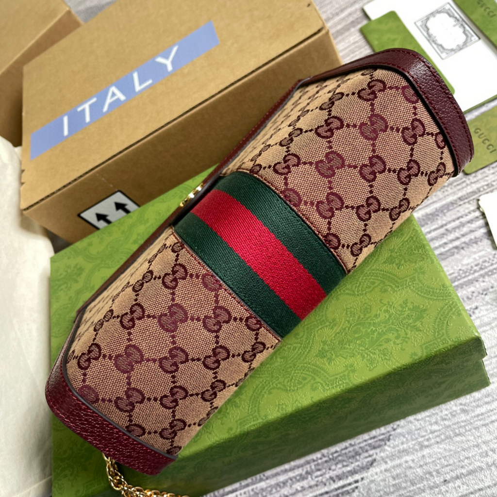 Gucci 503877 Ophidia GG Small Shoulder Bag Wine Red