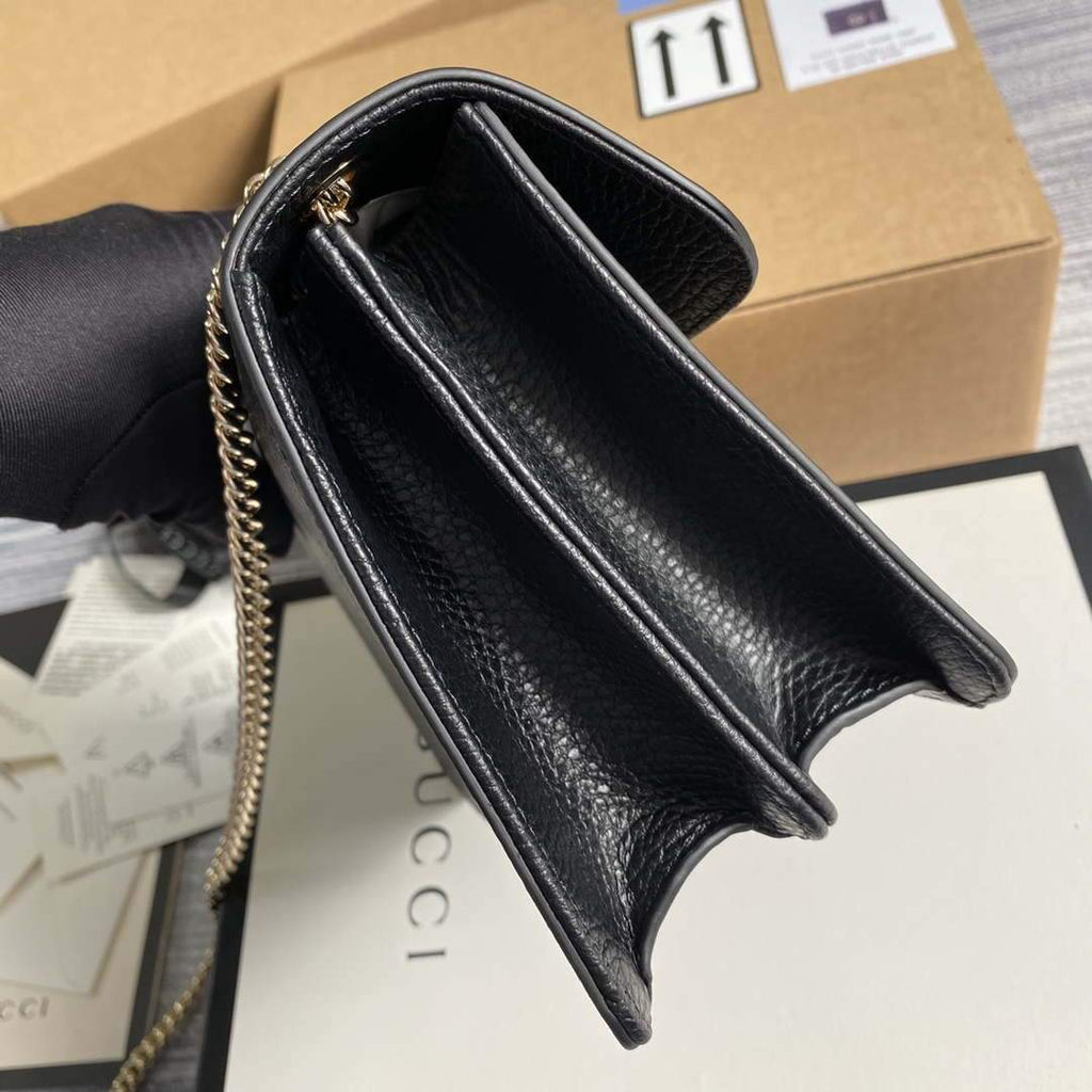 Gucci 510304 Interlocking Black Leather Chain Cross Body Bag