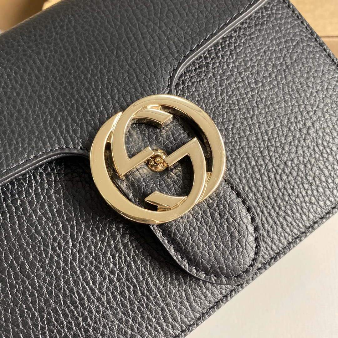 Gucci 510304 Interlocking Black Leather Chain Cross Body Bag