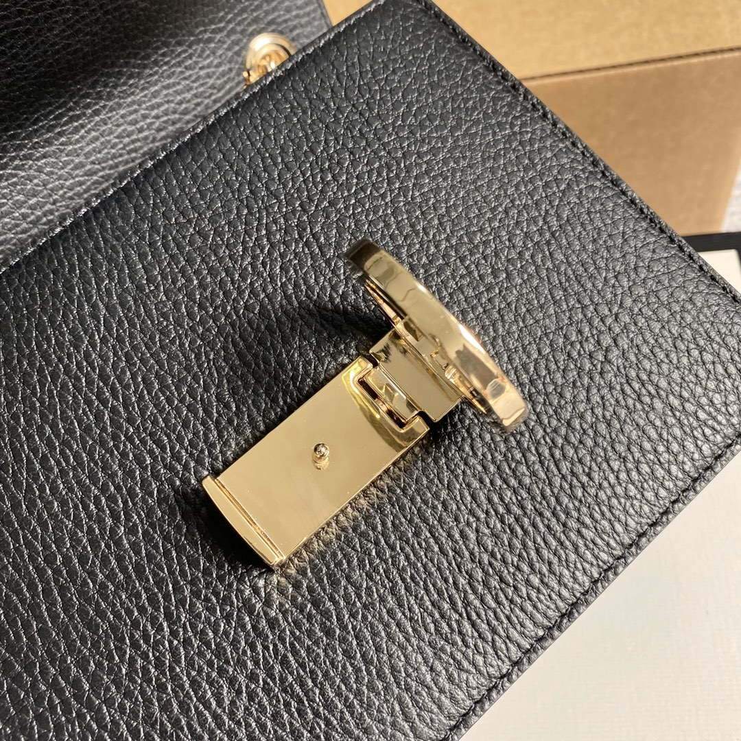 Gucci 510304 Interlocking Black Leather Chain Cross Body Bag