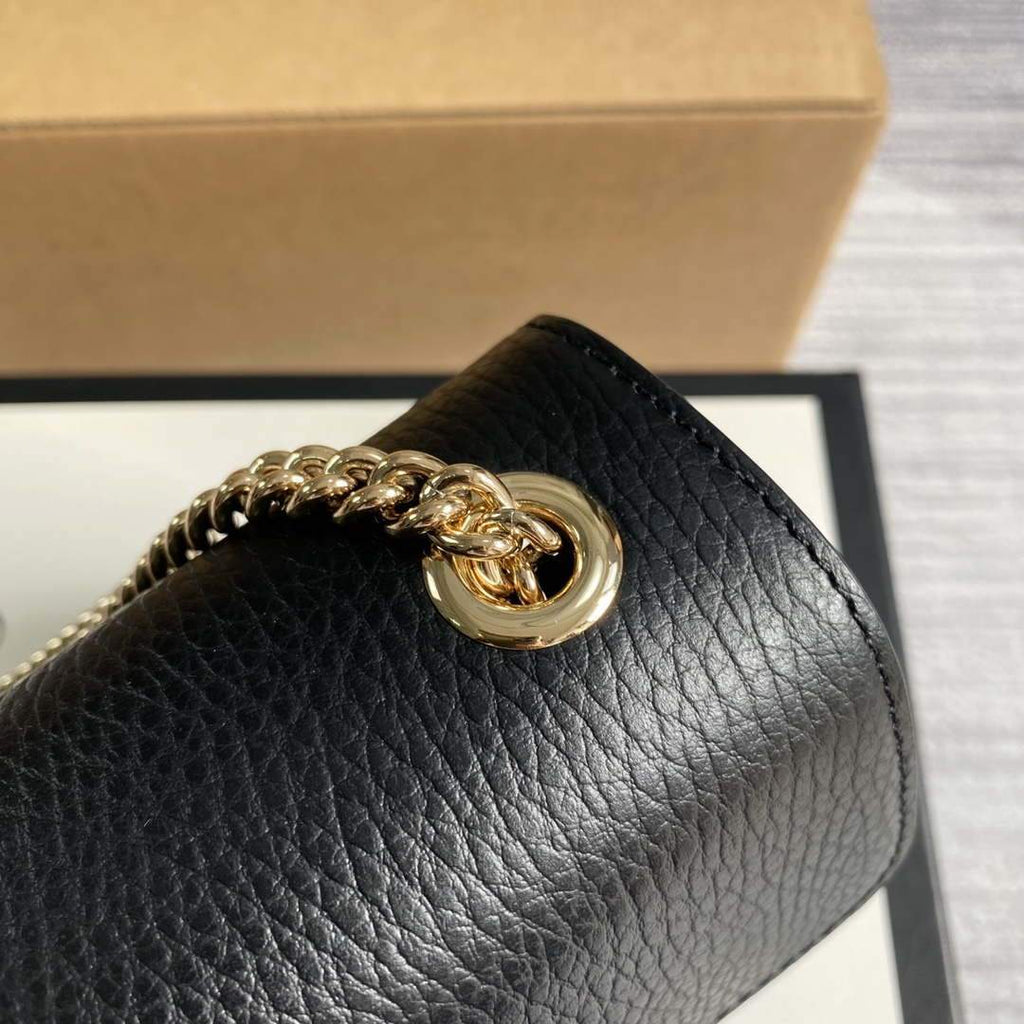 Gucci 510304 Interlocking Black Leather Chain Cross Body Bag